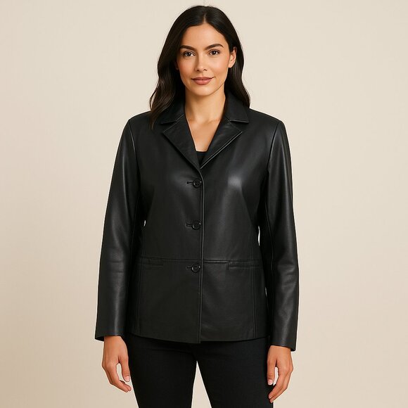 Clio Petites 100% Genuine Leather Blazer – Black – PM - Picture 6 of 6